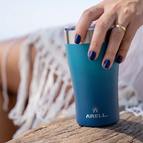Copo Arell Térmico Com Tampa Azul 500ml Cerveja Original