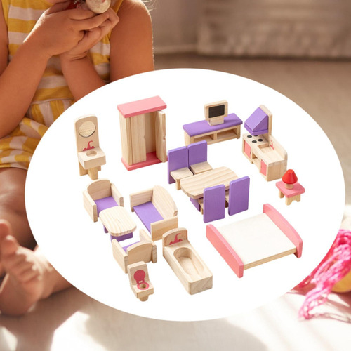 Y Juego De 19 Muebles De Casa De Muñecas De Madera, Modelo