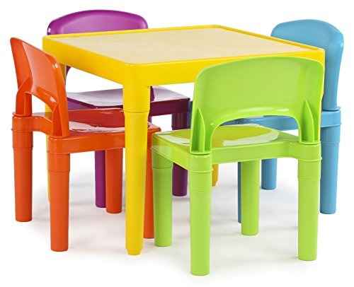 Tottors Kids Plastic Table Y 4 Sillas Set, Colores Vibrantes
