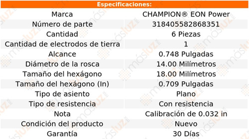 Set 6 Bujías Encendido Eon Power Z3 L6 2.2l 01/02 Champion