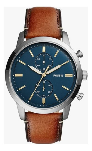 Reloj Fossil Townsman Chrono Fs5279 Piel Café Dial Azul Men