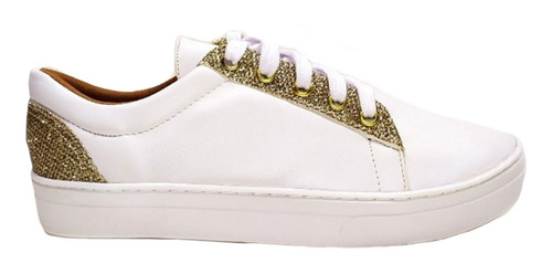 Tenis Feminino Casual Numeração Especial Branco Dourado 