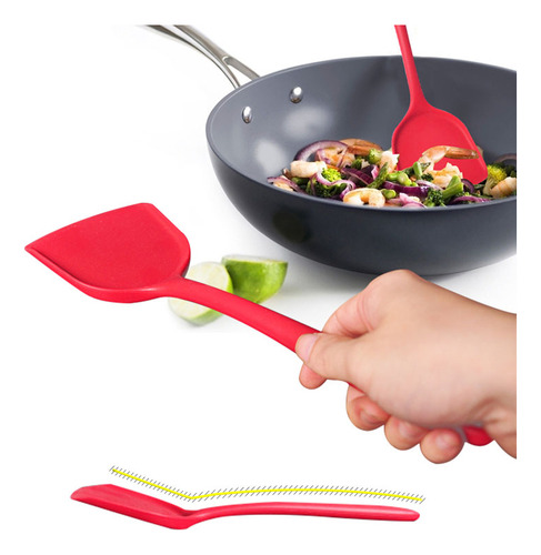 Espátula Larga Em Silicone Utensílio Chapeiro Vermelha