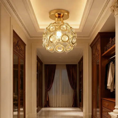 Plafon De Teto Redondo Cristal Dourado Moderno Luxo
