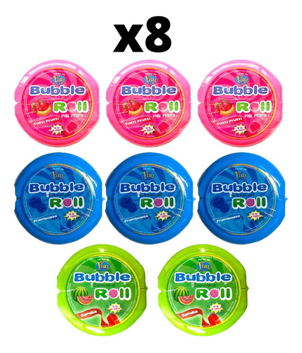 Chicle Bubble Roll X8u- 3 Tutty Frutti 3 Frambuesa 2 Sandia 