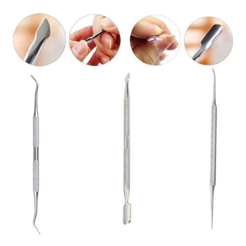 Imagem 3 de 10 de Kit Desencravador De Unhas Espátula Palito Raspador Mão Pé