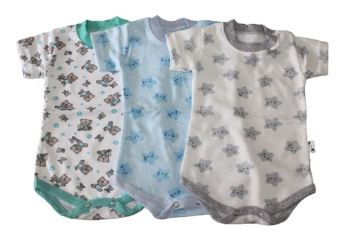 Pack X 3 Body Bebe Manga Corta Puro Algodón Estampados