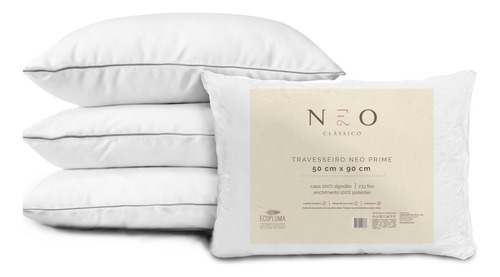 Kit 2 Travesseiro Neo Prime Ecopluma 233 Fios 50x90cm Camesa