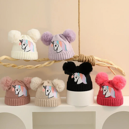 Gorro De Punto Con Unicornio, Gorro Cálido De Invierno Para