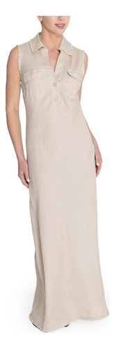 Vestido Lino Orgánico Beige Moai Mujer Rockford