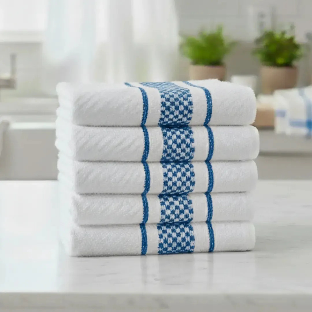 Kit 05 Pano De Prato Cozinha Premium Atoalhado Felpudo Luxo Cor Azul