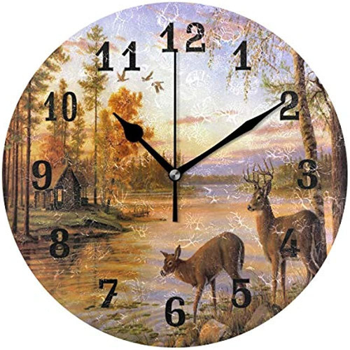 Auuxva Seulife Reloj De Pared Bosque Ciervo Árbol Río, Reloj