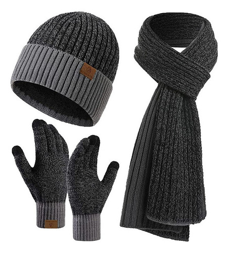 Gorro Invierno Para Hombre, Guantes, Bufanda Larga, Conjunto