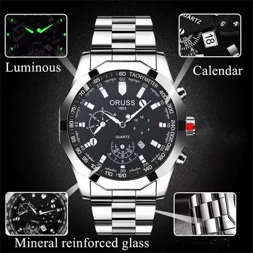 Oruss Relógio Masculino Quartz Original Em Aço Inoxidável Wf Fundo