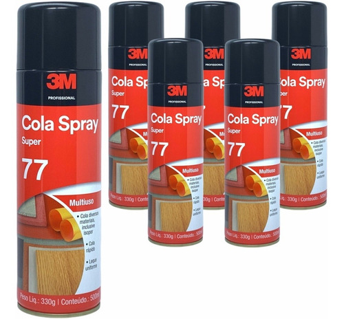 6 Cola 3m Super 77 Ideal P/ Para Isopor Papel Cortiça Espuma