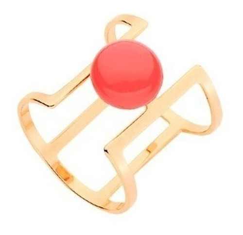 Anillo De Oro 18k Laminado Alto Con Piedra Coral Para Mujer