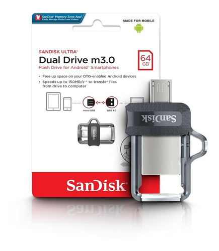 Imagen 1 de 7 de Pendrive Sandisk 64gb Ultra Dual Drive Usb M3.0 A Micro Usb