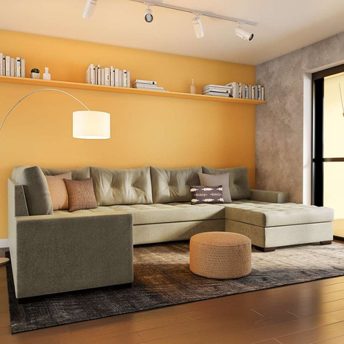Sofá De Canto 6 Lugares Com Chaise Direito Lyon Suede Ani... Cor Cinza