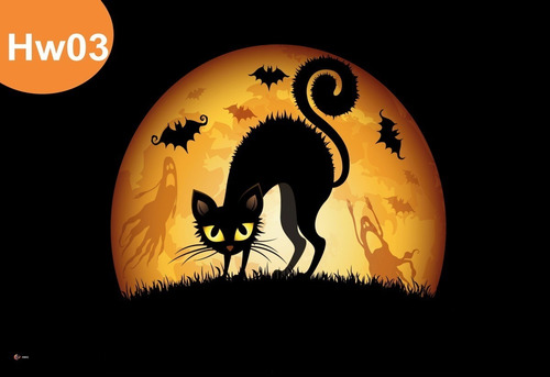 Imagem 1 de 3 de Painel Lona Festa Aniversario Halloween Gato Preto