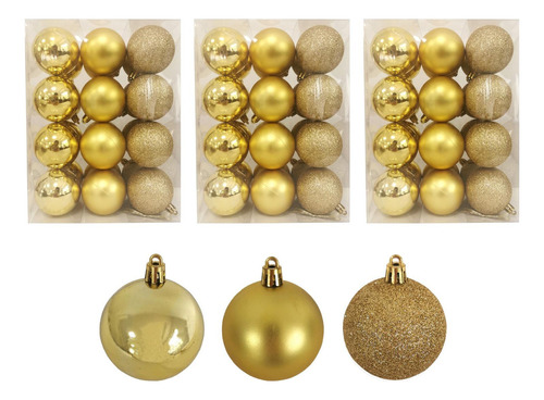 Adorno Navidad 72pz Decoracion Esferas Navideñas 3cm Color Dorado Liso