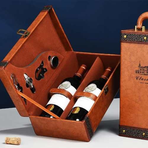 Caja Para Vino Portabotella Maleta De Cuero + Accesorios