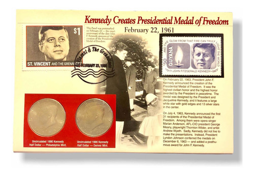 2 Monedas 1/2 Dólar Kennedy Crea Medalla De Libertad (Usado)