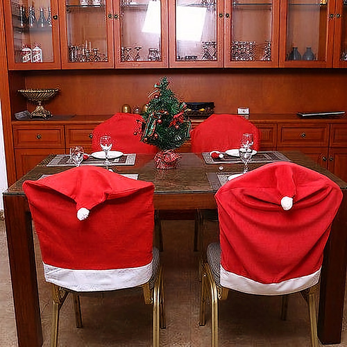 8pcs Navidad Rojo Santa Claus Sombrero Tapa Silla Cubre Sist