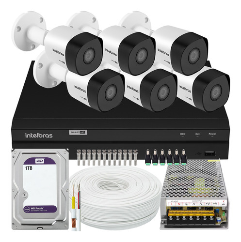 Kit Cftv Intelbras 6 Câmeras 3130 Fonte 10a 1208 1tb Purple