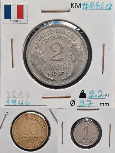 Francia Lote De Tres Monedas Diferente Año Y Denominación.