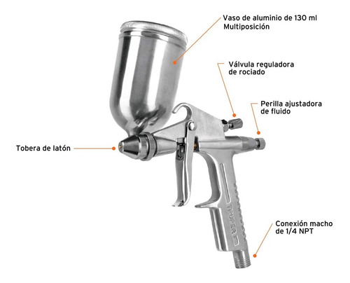 Imagen 2 de 6 de Pistola Compacta, Retoque Lvmp Vaso Alum, 0.5 Mm, Truper