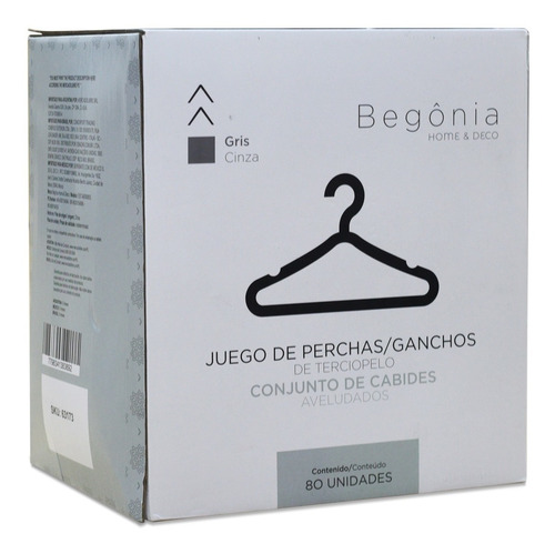 Perchas Terciopelo Antideslizante X80 Gris Begônia