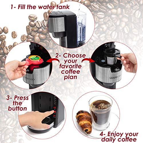 Mixpresso Single Serve 2 En 1 Coffee Brewer K-cup 196wh