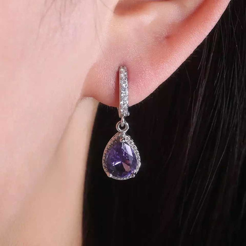 Imagen 6 de 6 de Aros Importados Piedra Amatista Para Mujer
