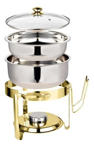 Rechaud Dourado Redondo Banho Maria Inox Brinovar 8 Litros