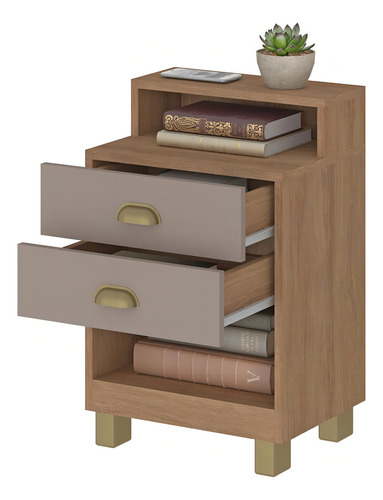 Mesa De Cabeceira 2 Gavetas Mel/fendi - Fellicci Cor Marrom