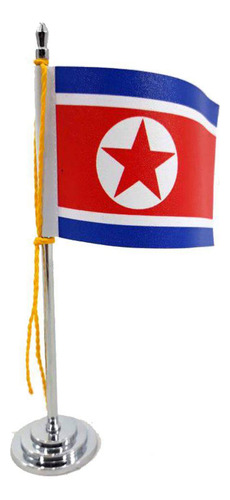 Mini Bandeira De Mesa Coréia Do Norte 15 Cm Poliéster