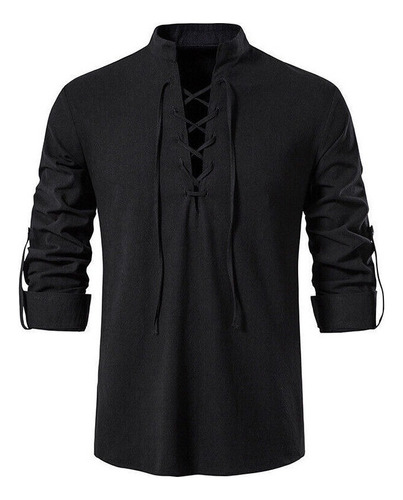 Blusa Con Cuello En V For Hombre, Camisa Medieval De Pirata