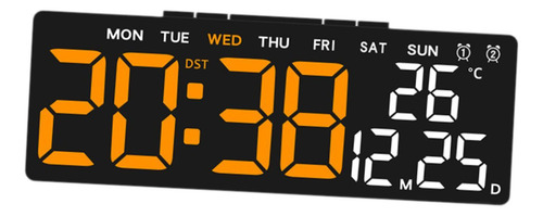 Reloj Despertador Digital Concha Negra Hora Naranja