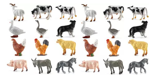 Modelo De 24 Animales De Granja: Vaca, Pollo, Cerdo, Perro Y