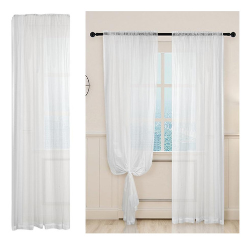 2 Piezas Blanca Sheers Rod Window Cortina Panel 39x79
