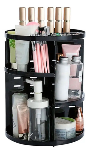 Organizador de maquillaje 360° con separadores, color negro