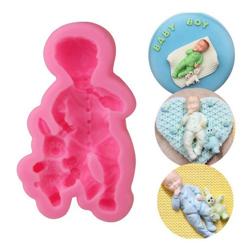 Molde De Silicon Forma De Bebe Con Osito Decorar