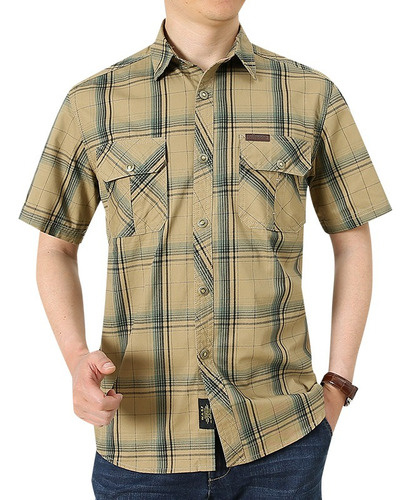 Camisa A Cuadros Hombre De Algodón Casual Manga Corta