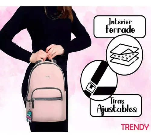 Mochilas Mujer Eco Cuero Antirobo Trendy Urbana Llavero