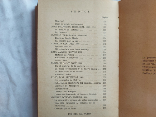 Prosa Y Verso De Bolivia - Antologia - Primer Tomo 1966 (Usado)