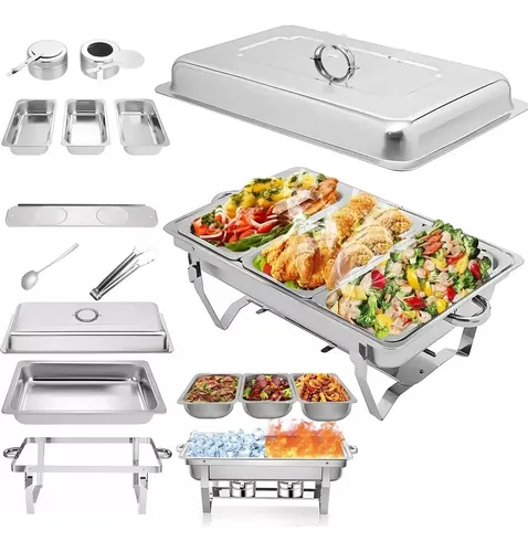 Rechaud Retangular 11 L Com 3 Cubas 13 Banho Maria Gourmet Adequado Para Bufes