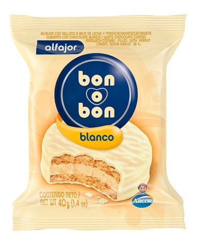 Alfajor Bon O Bon Chocolate Blanco X 40 Gr