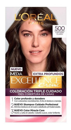 Kit Tintura L'Oréal Paris  Excellence Extra profundos tono 500 castaño claro para cabello