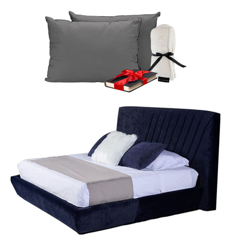 Cabecera Dicasa Drax+ Base Cama Azul Almohada Frazada Color Azul Marino