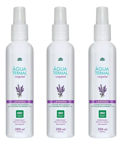  Kit 3 Água Termal Wnf Vegetal Lavanda De 200ml